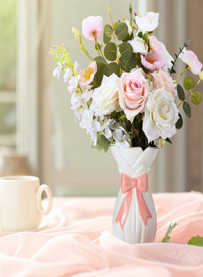 Ninehaoou Pink Bow Vase for Home Decor 7.1 Inch Cute Coquette Gifts for Women Girls Shabby Chic Decorative Ceramic Hand Made Vases for Bouquet Flower Modern Aesthetic Living Room Wedding Decor - Image 3